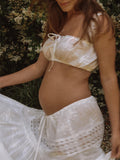 White 2-in-1 Lace Cut Out Off Shoulder Tie Elegant Flowy Vacation Photoshoot Maternity Maxi Dress Maternity