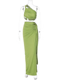 One Shoulder Cut Out Side Slit Draped Ruched Bodycon Fashion Vacation Photoshoot Maternity Maxi Dress Maternity