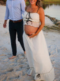 White 2-in-1 Cake Ruffle Tie Cute Elegant Flowy Vacation Baby Shower Photoshoot Maternity Maxi Dress Maternity