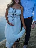 White 2-in-1 Cake Ruffle Tie Cute Elegant Flowy Vacation Baby Shower Photoshoot Maternity Maxi Dress Maternity