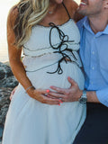 White 2-in-1 Cake Ruffle Tie Cute Elegant Flowy Vacation Baby Shower Photoshoot Maternity Maxi Dress Maternity