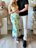 Flowers Sweetheart Neckline Cute Maternity Maxi Dress Maternity