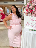 Tulle Bow One Shoulder Back Slit Zipper Bodycon Elegant Cocktail Party Gown Maternity Photoshoot Baby Shower Midi Dress Maternity