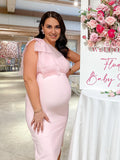 Tulle Bow One Shoulder Back Slit Zipper Bodycon Elegant Cocktail Party Gown Maternity Photoshoot Baby Shower Midi Dress Maternity