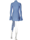 Solid Color Cascading Ruffle Irregular High Neck Draped Bodycon Falbala Elegant Flare Sleeve Bandage Party Baby Shower Maternity Mini Dress Maternity