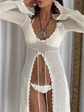 White 2-in-1 3D Flower Tie Ruffle Slit Flare Sleeve Fashion Beach Vacation Cover Up Photoshoot Maternity Mini Dress Maternity