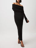Off Shoulder Slit Flare Sleeve Bodycon Elegant Photoshoot Baby Shower Maternity Maxi Sweater Dress Maternity
