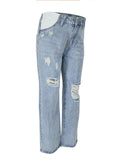 Straight Leg Comfy Stretch Low-Rise Ripped Distressed Denim Pregnancy Pants Casual Boyfriend Maternity Jeans Maternity
