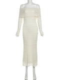 Beige Lace Off Shoulder Ruffle Falbala Bodycon Elegant Maternity Baby Shower Maxi Dress Maternity