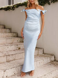 Off Shoulder Ruched Bow Elegant Maternity Baby Shower Maxi Dress Maternity