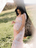 Floral Print Smocked Bow Boho Flowy Photoshoot Gender Reveal Baby Shower Maternity Maxi Dress Maternity
