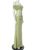 Off Shoulder Lace Sheer Splicing Ruched Baby Shower Maternity Maxi Dress Maternity