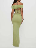 Off Shoulder Lace Sheer Splicing Ruched Baby Shower Maternity Maxi Dress Maternity