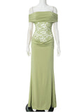 Off Shoulder Lace Sheer Splicing Ruched Baby Shower Maternity Maxi Dress Maternity