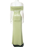Off Shoulder Lace Sheer Splicing Ruched Baby Shower Maternity Maxi Dress Maternity