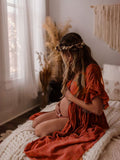 Red Drawstring Single Breasted Ruffle Tie Back Maternity Photoshoot Maxi Dress Maternity