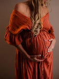 Red Drawstring Single Breasted Ruffle Tie Back Maternity Photoshoot Maxi Dress Maternity