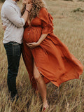 Single Breasted Drawstring Ruffle Tie Back Red Maternity Photoshoot Maxi Dress Maternity