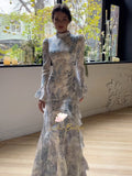 Spring Gentle Style Dress With Printed Sleeve Dress