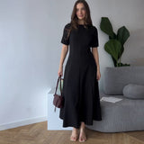 2025 New Solid Color Collar Short Sleeve Zipper Casual Commuter Dress