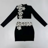 Fashion Nail Drill Bandage Set Half-High Collar Long Sleeve Top Cover Two Sets Of Women's Clothing