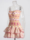 Summer New Sexy Smear Embroidery Hollow Lotus Leafy Dress To Collect Waist Thin Print Slim Dress