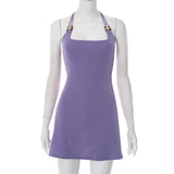 Women's Summer New Solid Color Hanging Neck With Sexy Short Dress Dress Dress Woman DJPT