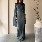 And Autumn 2024 Solid Color Splicing Big Swing Sleeve Collar Body Repair Dress Dress