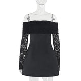 Autumn 2025 New Ass Skirt Small Fragrant Temperament Sexy Shoulder Lace Dress DJPT