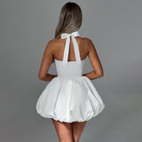 Spring 2025 New Short Dress Famous Style Temperament Sexy Body Bubble Hem Hanging Neck Dress DJPT