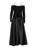 Babes Sling Skirt 2025 Summer New Out-Shoulder Long-Sleeved Pin Shoulder Strap Corset Dress Dress Woman