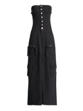 Girls Street-Wind Cowboys Breast-Clovy Dress 2025 Spring Vintage Personality Design Sense-Forked Long Dresses