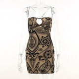 Velvet Print Hollow Bag Babes Sling Skirt Temperament Party Sexy Body Repair Dress DJPT