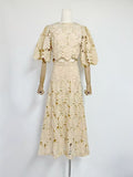 Spring And Summer Embroidery Hollow Round Horn Short Top + Holiday Water-Soluble Lace Skirt Dress Suit