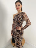 2024 New Leopard-Print Twilled Long-Sleeved Long Temperament Dress Woman