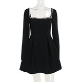 Autumn 2025 New Bag Ass Skirt Fashion Temperament Pearl Square Dress Woman DJPT