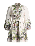 Famous Elegant Temperament Wind Dress 2025 Spring New V Collar Lantern Sleeve Print Single Buckle Skirt Woman