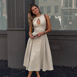 Summer 2025 New Fashion Mid-Sleezy Dress Temperament Sexy Hollow A Dress Woman DJPT