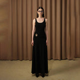 Party Solid Dress Dress 2025 Summer New Sling Folded Metal Buckle Splicing Dress