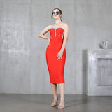 Solid Temperament Palette With Bra Strap Dress Sexy Diamond Party Dress Dress