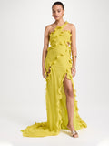 Wind-Slanted Shoulder Dress Dress 2025 Spring New Splicing Wood Ear Repair Sexy Open Skirt Dress Woman