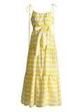 Idyllic 2025 Summer Striped Splicing Splicing Sling High-Rise Women's Leaf-Side Dress