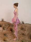 Summer Vietnamese Niche Design Irregular Hanging Neck Fairy Air Lotus Side Small Man Eyeless Sleeveless Dress Skirt