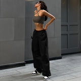 Rope Girded Casual Workwear Trousers Women Street Fashion Trend Women's Simple Loose Trousers DJPT