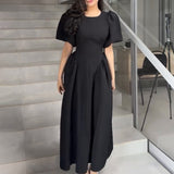 Women's 2025 Summer New Bubble Sleeve Tie With Fashion Temperament Dress Dress