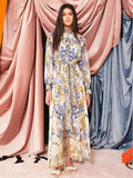 Famous Wind High-End Printing Small Collar Single Buckle Collar Buckle With Waist Long Dress