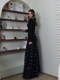 2025 Temperament Long-Sleeved Design Round Collar Small Broken Floral Dress Dress Dress Woman