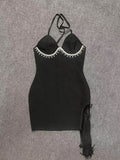 Women's Deep V-Neck Hanging Neck Tuxedo Short Bag Ass Party Sexy Hot Girl Bandage Dress