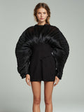 Egan Yarn Folded Skirt 2025 Spring New Round Collar Bubble Sleeve Splicing Sexy Bag Hip Dress