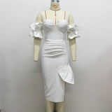Women's Sexy Breasts Deep V Bandaged Skirts Shoulder Lantern Sleeve Open Party Dress Dress